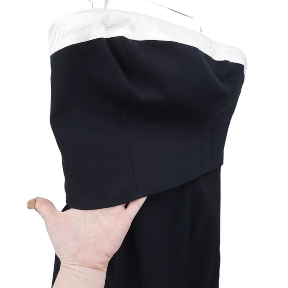 NEW Kay Unger Black White Trim Strapless Mini Cocktail Dress 10 Ruched Sheath - Picture 10 of 11